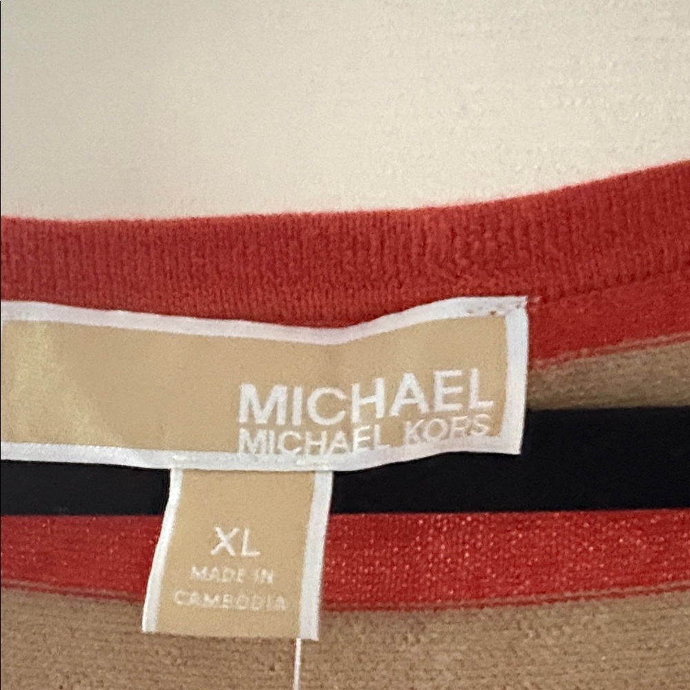 Michael Kors Striped Orange and Gold Women's Tank Top.   The fabric is stretchy - Picture 2 of 6